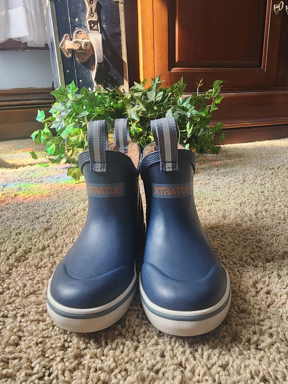 Xtratuf Kids Faux Fur Lined Navy and Tan Waterproof Rain & Snow Boots